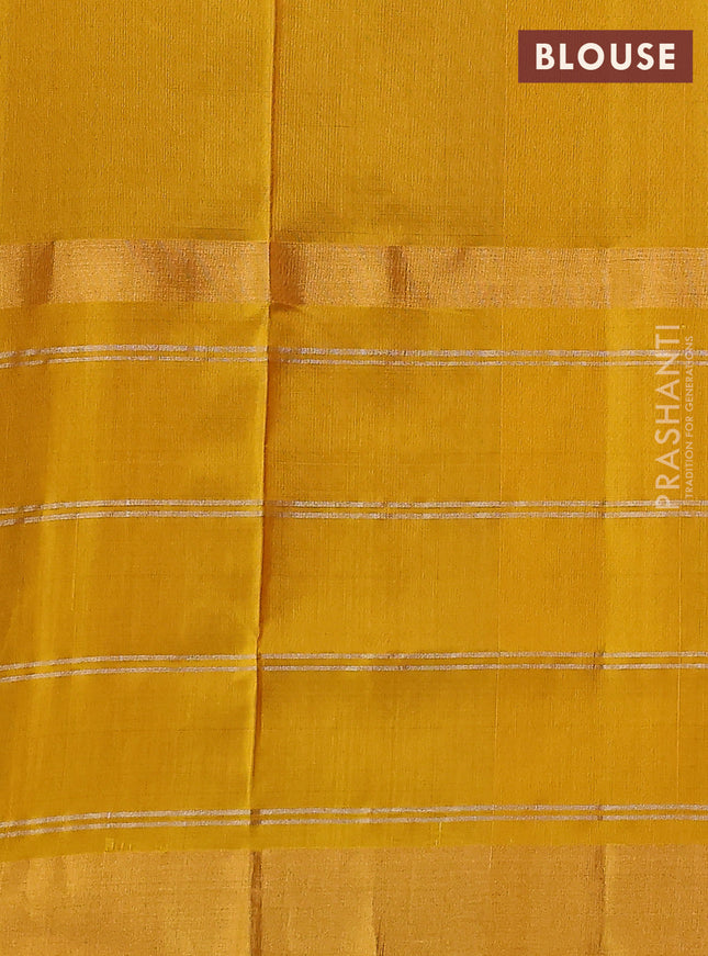 Pure uppada silk saree purple and yellow with silver & gold zari weaves & buttas and long zari checked border