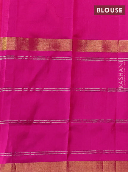 Pure uppada silk saree dual shade of pinkish orange and pink with silver & gold zari weaves & buttas and long zari checked border