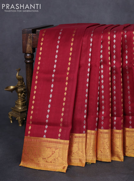 Pure uppada silk saree maroon and yellow with allover silver & gold zari woven buttas and zari woven border
