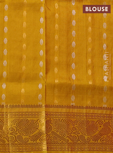 Pure uppada silk saree maroon and yellow with allover silver & gold zari woven buttas and zari woven border