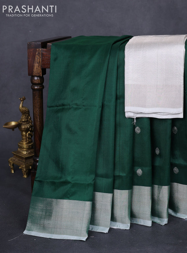 Pure uppada silk saree green with silver zari woven coin buttas and silver zari woven border