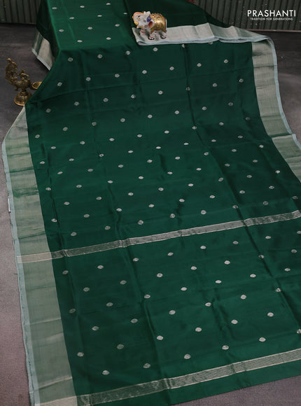 Pure uppada silk saree green with silver zari woven coin buttas and silver zari woven border