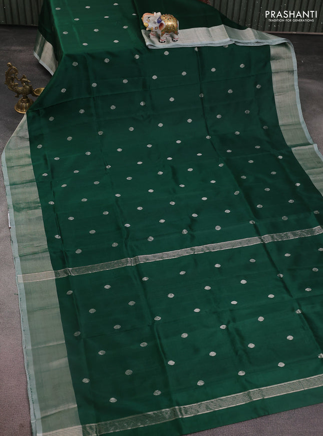 Pure uppada silk saree green with silver zari woven coin buttas and silver zari woven border