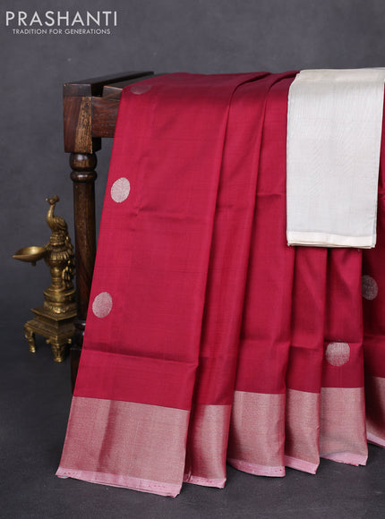 Pure uppada silk saree maroon with silver zari woven coin buttas and silver zari woven border