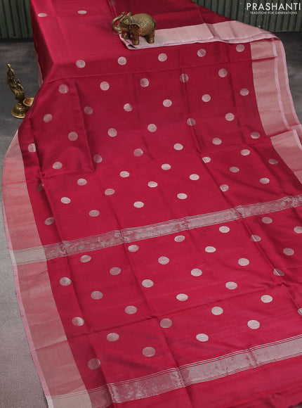 Pure uppada silk saree maroon with silver zari woven coin buttas and silver zari woven border