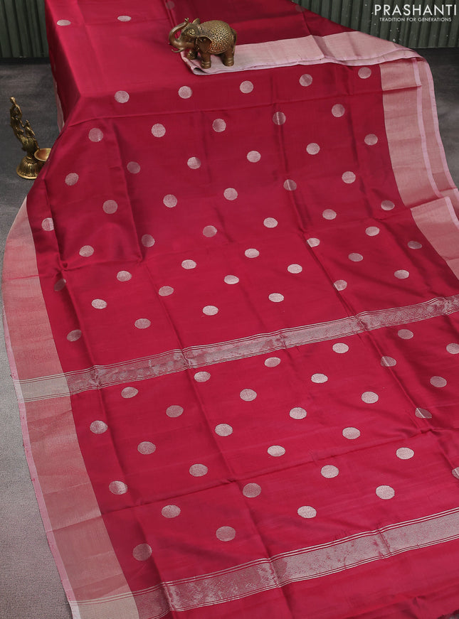 Pure uppada silk saree maroon with silver zari woven coin buttas and silver zari woven border