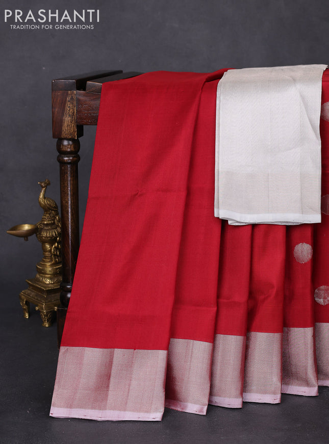 Pure uppada silk saree maroon with silver zari woven coin buttas and silver zari woven border