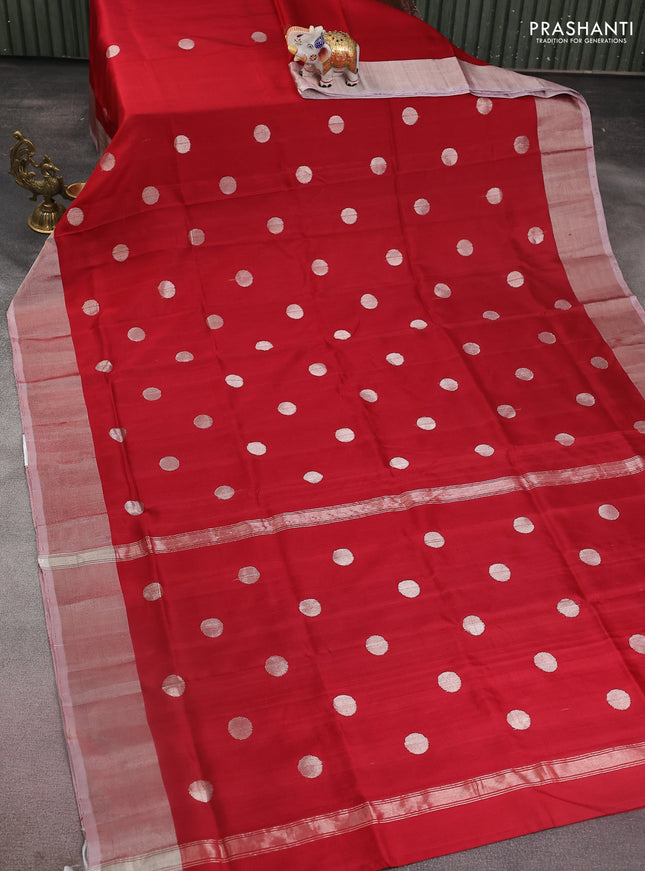 Pure uppada silk saree maroon with silver zari woven coin buttas and silver zari woven border