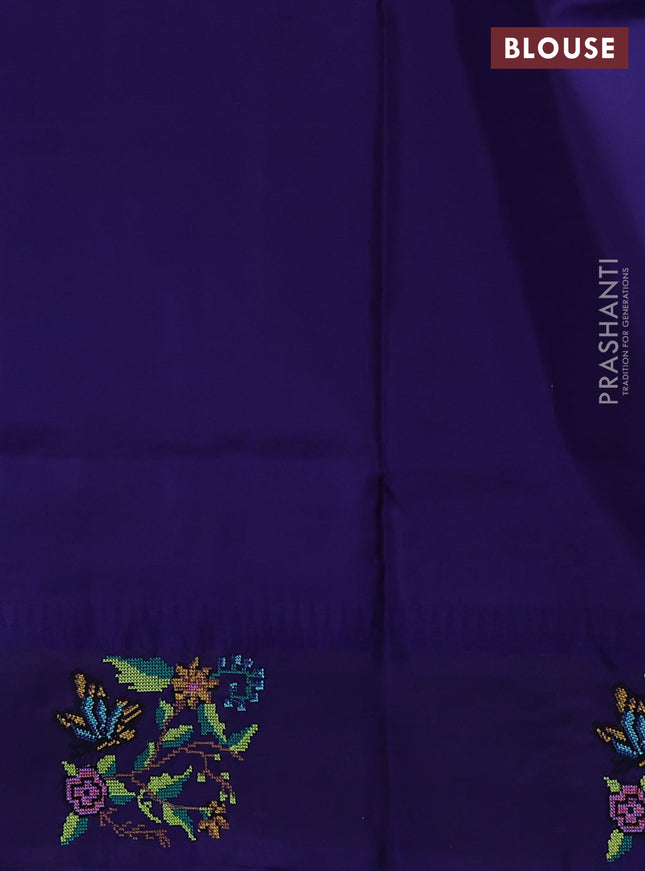 Pure gadwal silk saree lavender and blue with zari woven buttas and temple design embroidery border