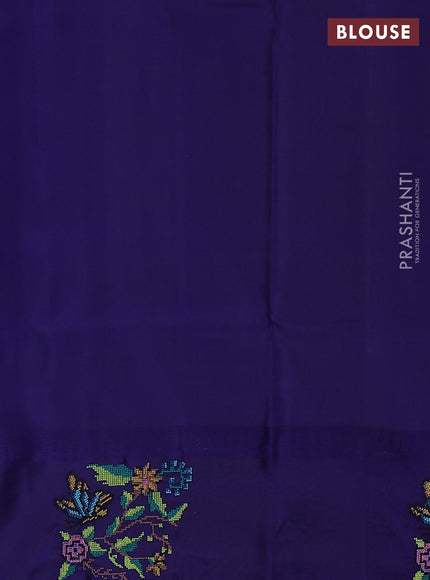 Pure gadwal silk saree cream and blue with zari woven buttas and temple design embroidery border