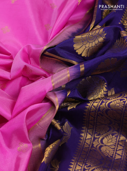 Pure gadwal silk saree light pink and blue with zari woven buttas and temple design embroidery border