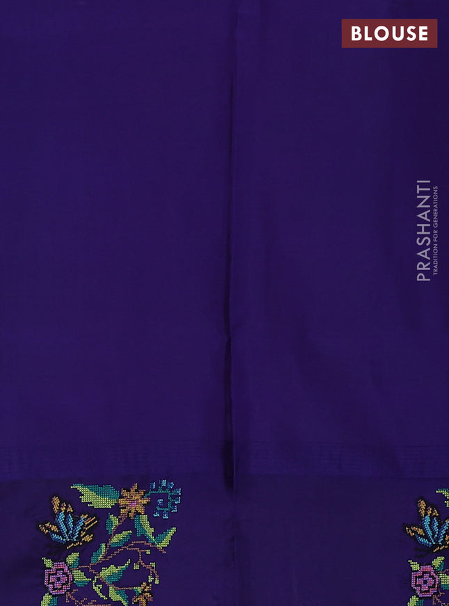 Pure gadwal silk saree light pink and blue with zari woven buttas and temple design embroidery border