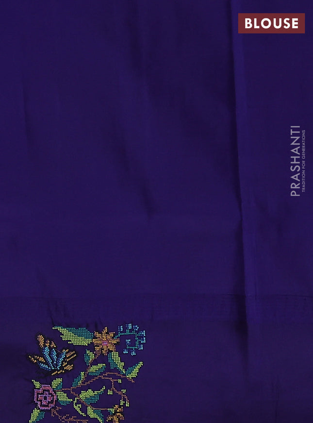 Pure gadwal silk saree grey and blue with zari woven buttas and temple design embroidery border