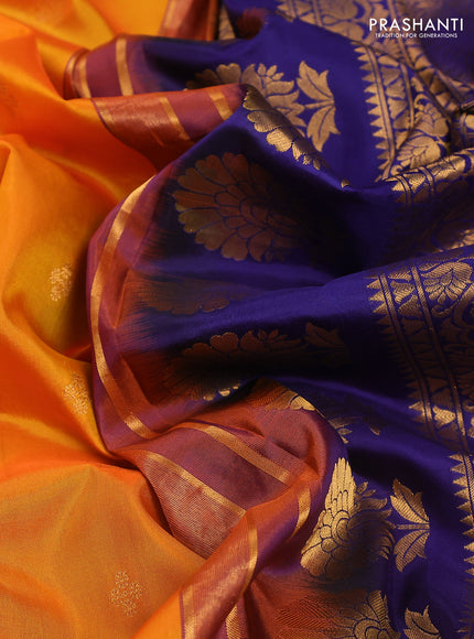 Pure gadwal silk saree mango yellow and blue with zari woven buttas and temple design embroidery border