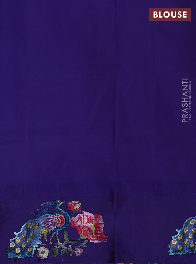 Pure gadwal silk saree mango yellow and blue with zari woven buttas and temple design embroidery border