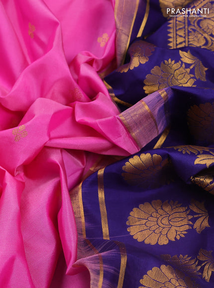 Pure gadwal silk saree pink and blue with zari woven buttas and temple design embroidery border