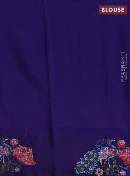 Pure gadwal silk saree pink and blue with zari woven buttas and temple design embroidery border
