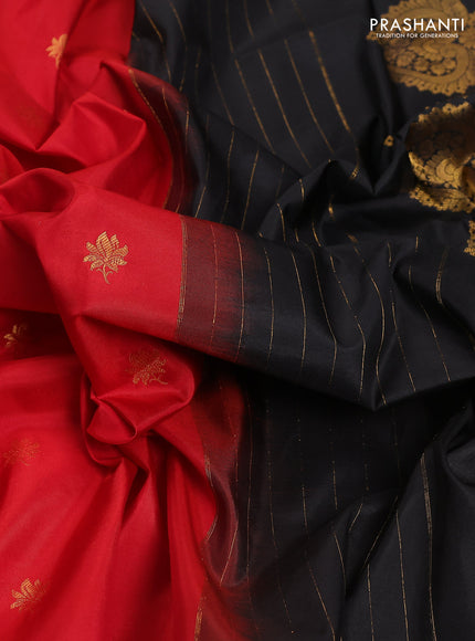 Pure gadwal silk saree red and black with zari woven buttas and temple design embroidery border