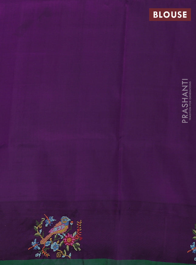 Pure gadwal silk saree pista green and deep purple with zari woven buttas and temple design embroidery border