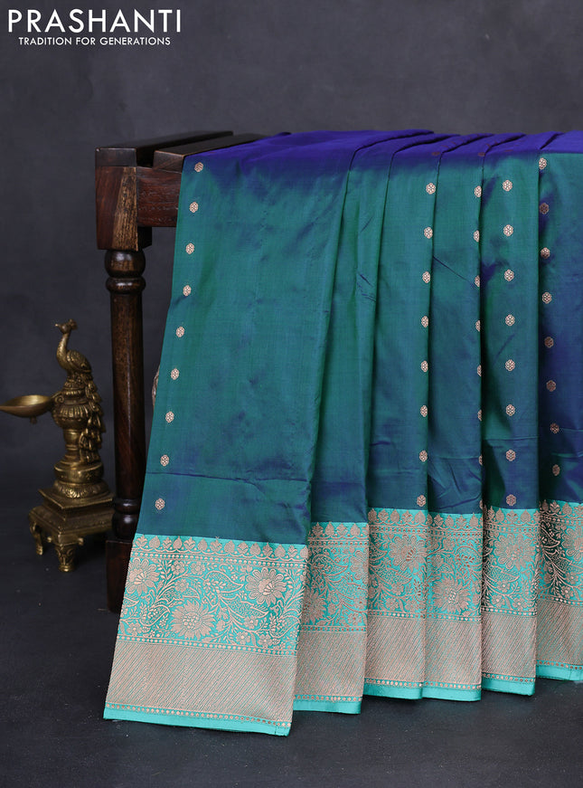 Banarasi katan silk saree dual shade of green and teal green with zari woven buttas and zari woven border