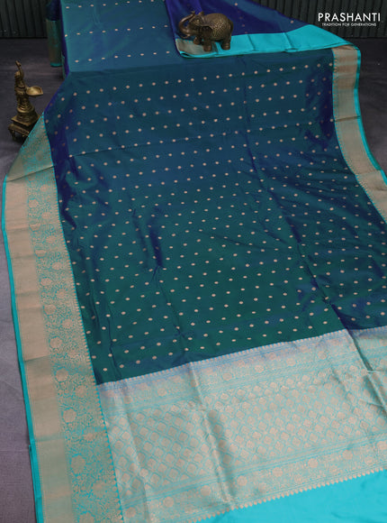 Banarasi katan silk saree dual shade of green and teal green with zari woven buttas and zari woven border