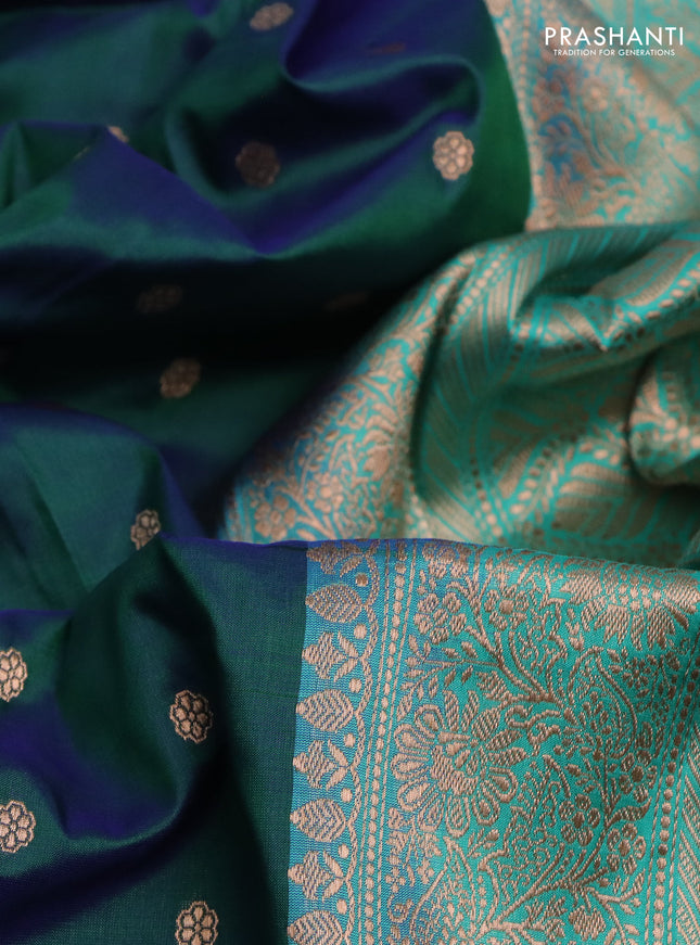 Banarasi katan silk saree dual shade of green and teal green with zari woven buttas and zari woven border
