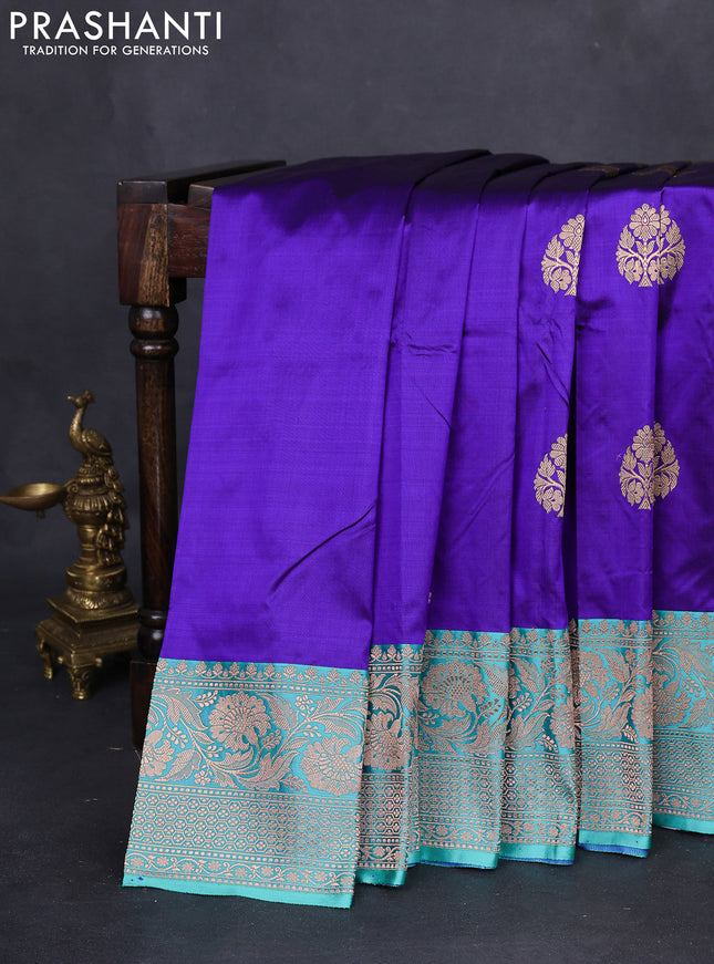 Banarasi katan silk saree blue and teal green with zari woven buttas and zari woven border