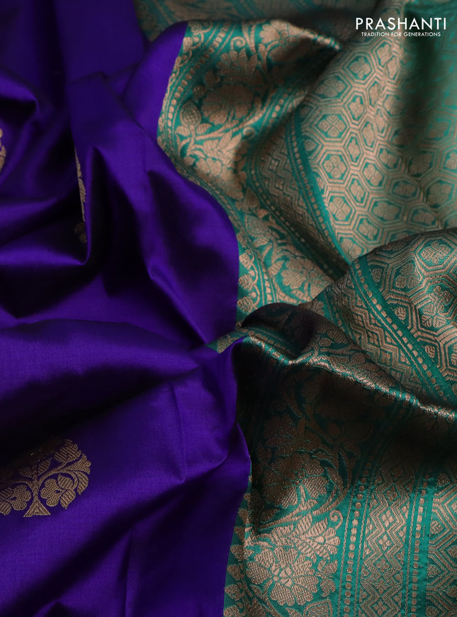Banarasi katan silk saree blue and teal green with zari woven buttas and zari woven border