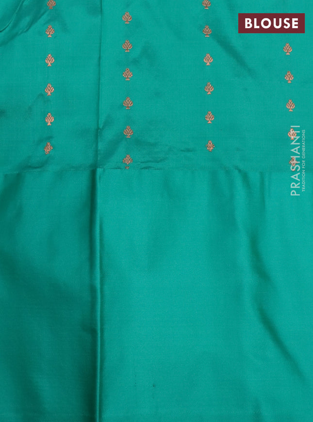 Banarasi katan silk saree blue and teal green with zari woven buttas and zari woven border