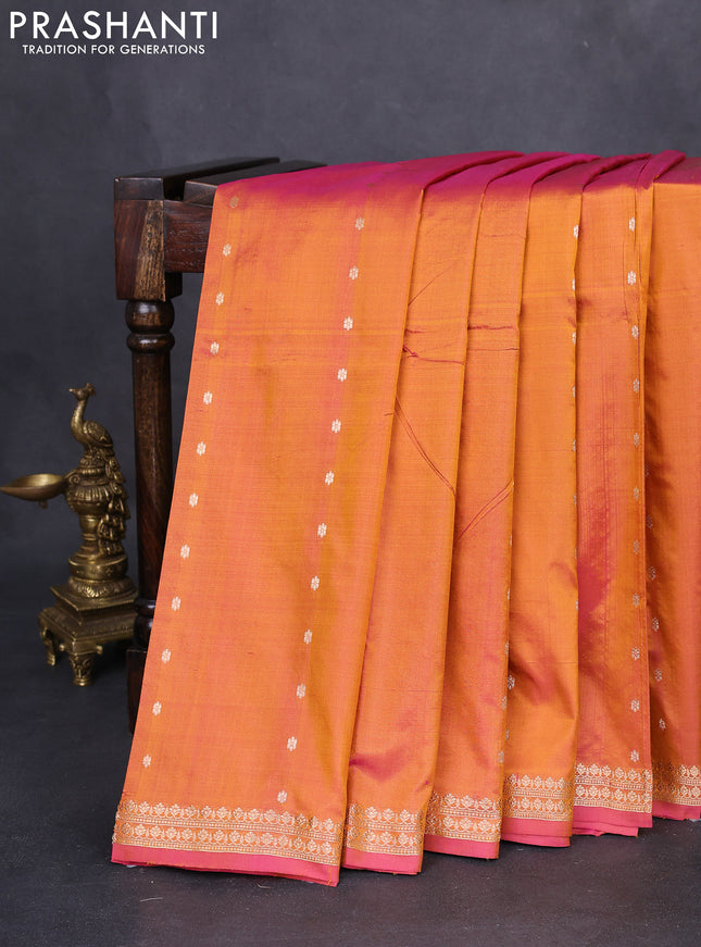 Banarasi katan silk saree dual shade of orange and pink with zari woven buttas and zari woven border