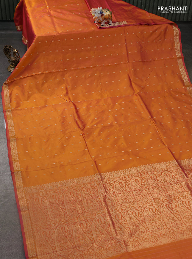 Banarasi katan silk saree dual shade of orange and pink with zari woven buttas and zari woven border