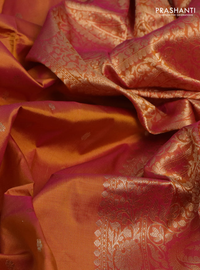 Banarasi katan silk saree dual shade of orange and pink with zari woven buttas and zari woven border