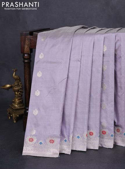 Banarasi katan silk saree pastel lavender with silver zari woven buttas and zari woven border