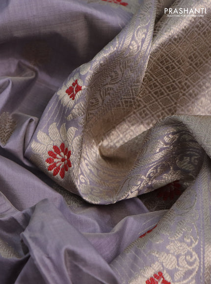 Banarasi katan silk saree pastel lavender with silver zari woven buttas and zari woven border