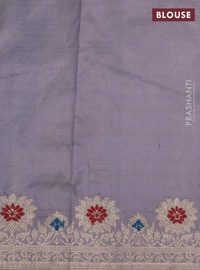 Banarasi katan silk saree pastel lavender with silver zari woven buttas and zari woven border