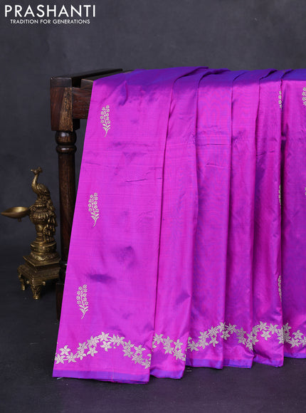 Banarasi katan silk saree purple with zari woven buttas and rich zari border