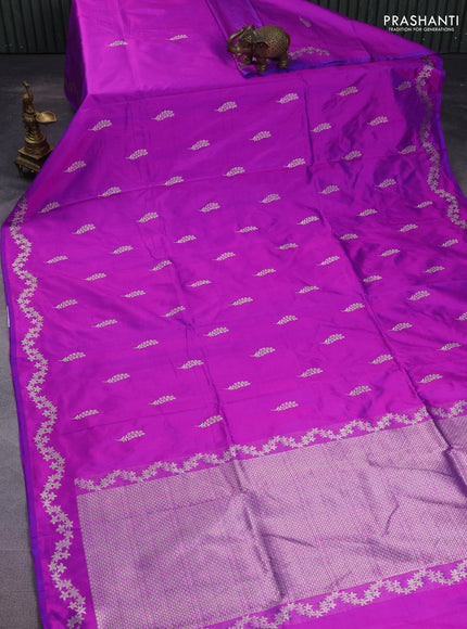 Banarasi katan silk saree purple with zari woven buttas and rich zari border