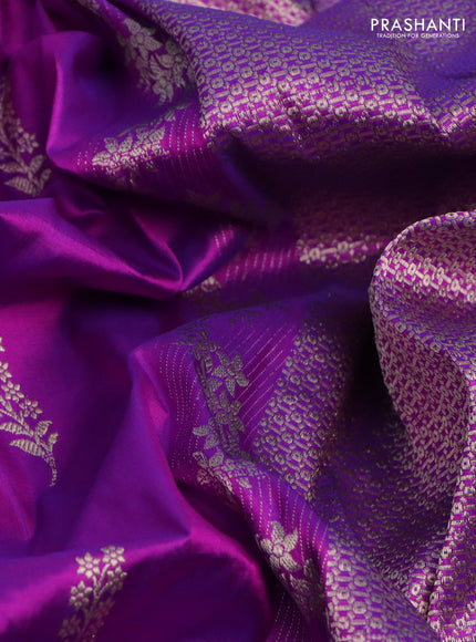 Banarasi katan silk saree purple with zari woven buttas and rich zari border