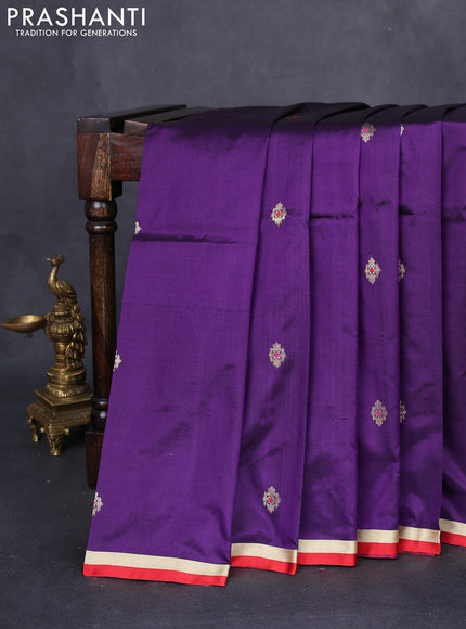 Banarasi katan silk saree violet and red with zari woven buttas and simple zari border