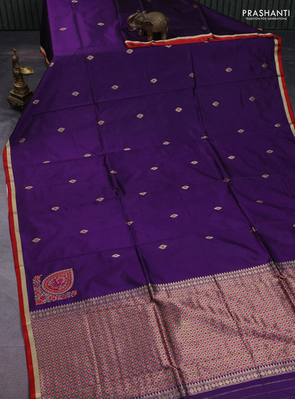 Banarasi katan silk saree violet and red with zari woven buttas and simple zari border