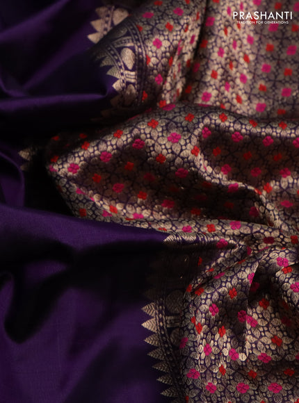 Banarasi katan silk saree violet and red with zari woven buttas and simple zari border