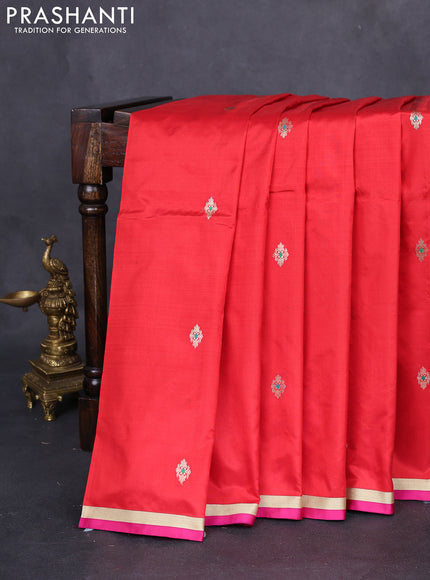 Banarasi katan silk saree red and pink with zari woven buttas and simple zari border