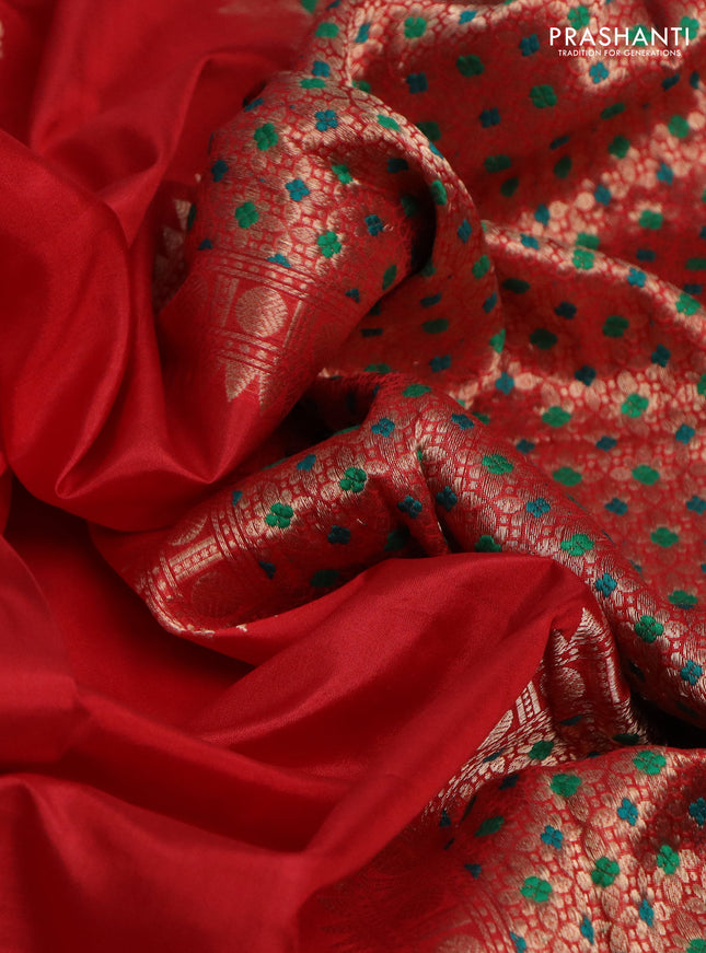 Banarasi katan silk saree red and pink with zari woven buttas and simple zari border