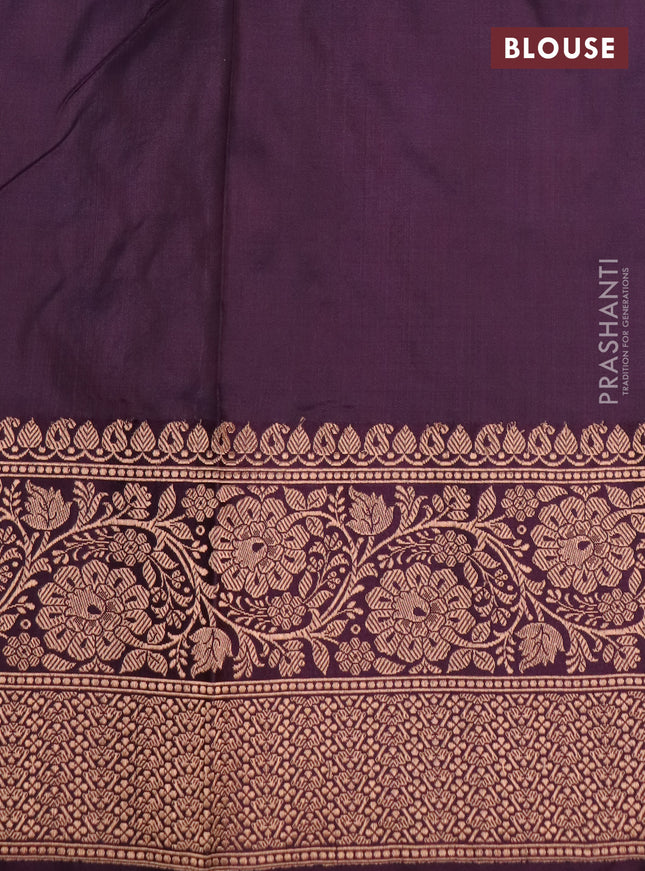 Banarasi katan silk saree orange and wine shade with zari woven buttas and floral zari woven border