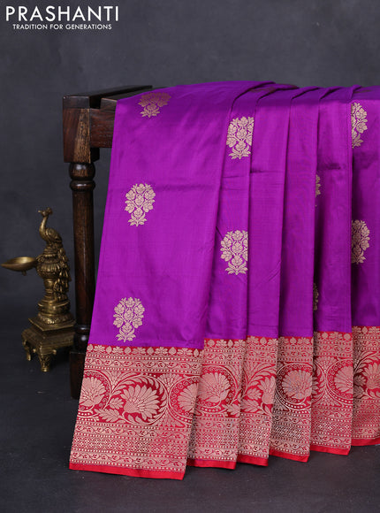 Banarasi katan silk saree violet and red with zari woven buttas and floral zari woven border