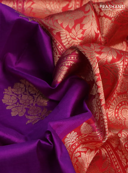 Banarasi katan silk saree violet and red with zari woven buttas and floral zari woven border