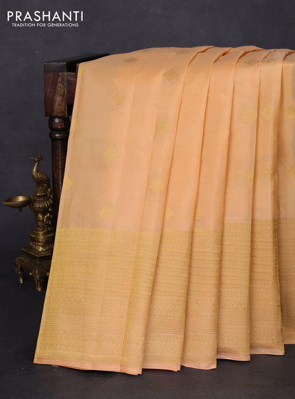 Kanchipuram silk saree sandal and bottle green with zari woven buttas and long zari woven border