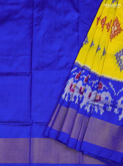 Ikat silk kids lehenga lime yellow and blue with ikat butta weaves and long ikat woven zari border