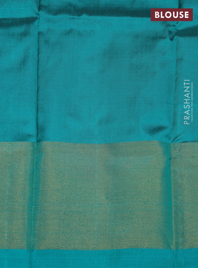 Ikat silk kids lehenga dark pink and teal green with ikat butta weaves and ikat zari woven border