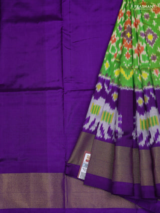 Ikat silk kids lehenga light green and violet with allover ikat weaves and long ikat woven zari border
